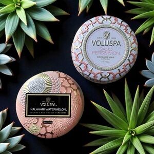NEW Set of 2 Voluspa Candles: Sajo Persimmon and Kalahari Watermelon, 4oz/each